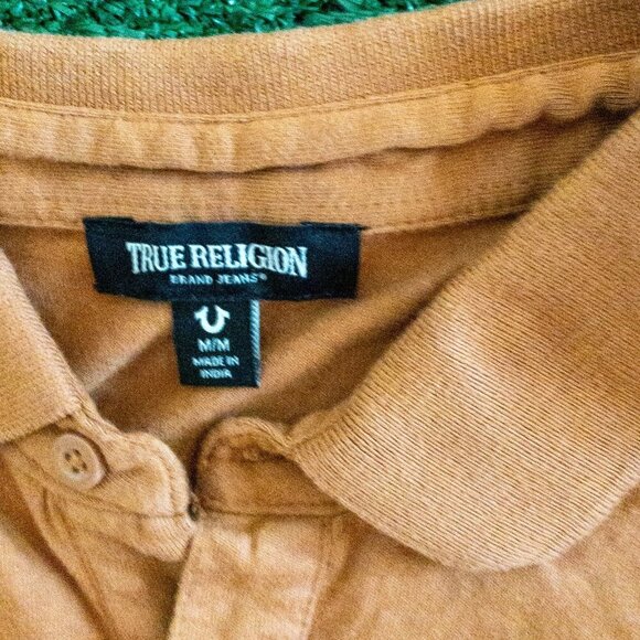 VINTAGE TRUE RELIGION MENS POLO LIGHT BROWN SHORT SLEEVE CASUAL STREETWEAR SZ M - Picture 2 of 5